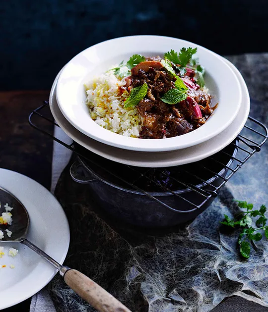 Persian lamb with rhubarb and chelow recipe | Gourmet Traveller
