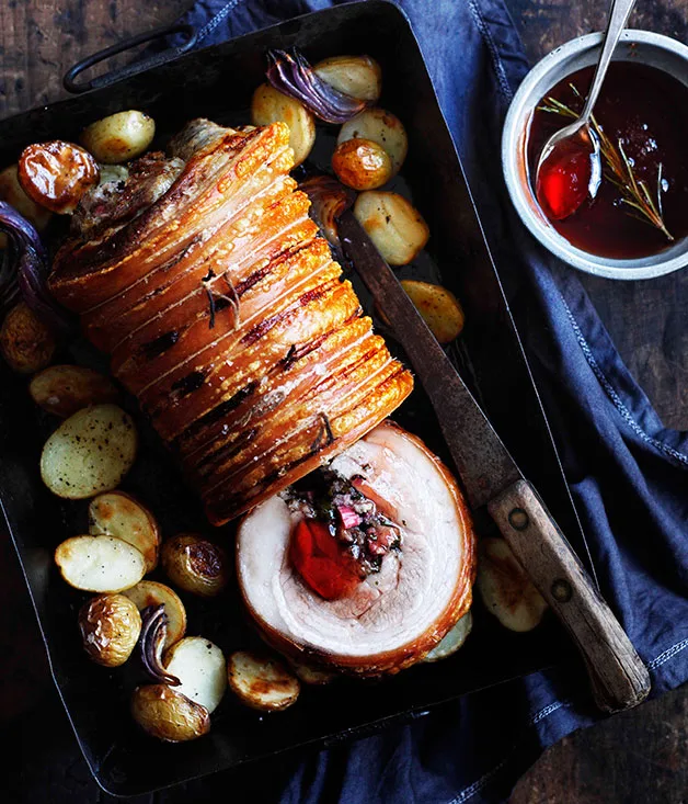 Roast pork with rhubarb and rosemary jelly