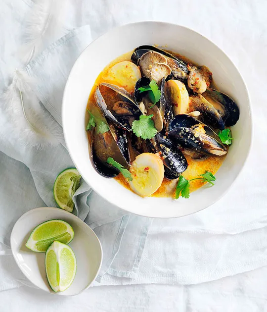 Smoked duck egg and mussel soup recipe | Gourmet Traveller