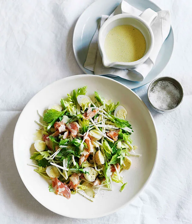Pickled quail egg, smoked trout and celeriac salad