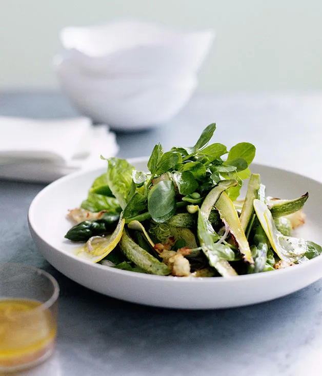 Roast zucchini and torn bread salad with verjuice dressing