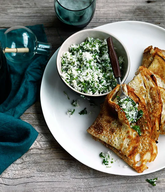Dosai with Coconut, Ginger and Green Chilli Chutney