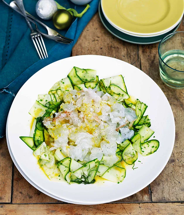 Lobster carpaccio with zucchini and mint salad