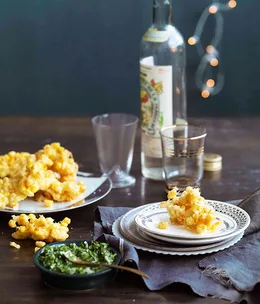 Corn fritters with jalapeño and coriander salsa
