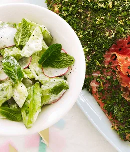 Crushed cucumber and mint salad