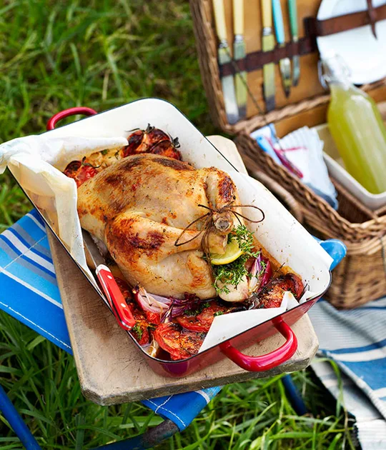 Tomato and thyme roast chicken | Gourmet Traveller