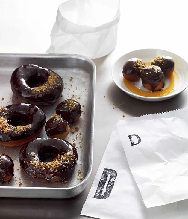 Sticky bitter chocolate doughnuts