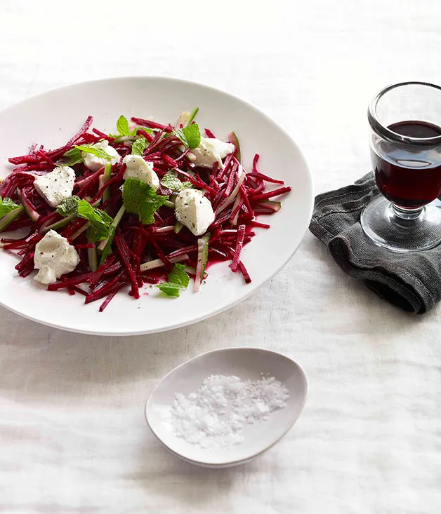 Crunchy beetroot and mint salad with labne