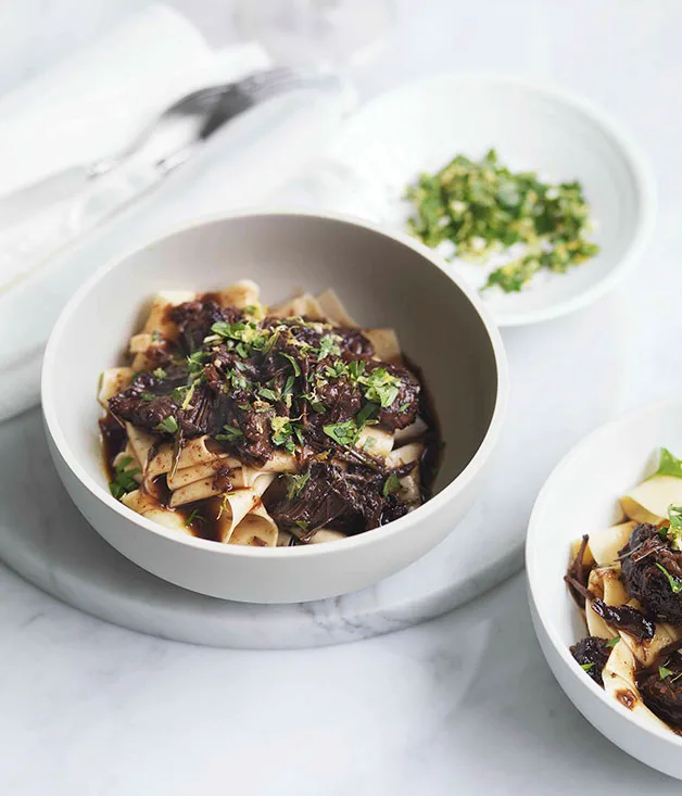 Agrodolce beef cheeks with pappardelle