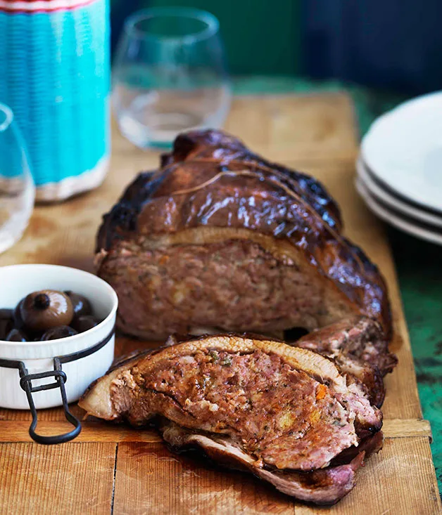 Slow-roasted veal breast stuffed with sausage