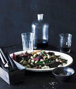 Broad beans, rainbow chard and beetroot
