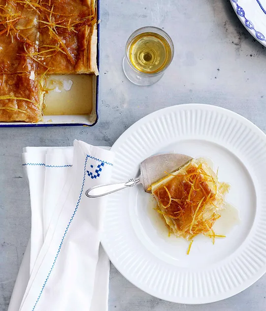 Orange and lemon galaktoboureko recipe | Gourmet Traveller