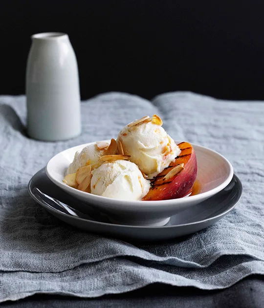 Grilled Peaches With Sherry and Apricot Ice Cream