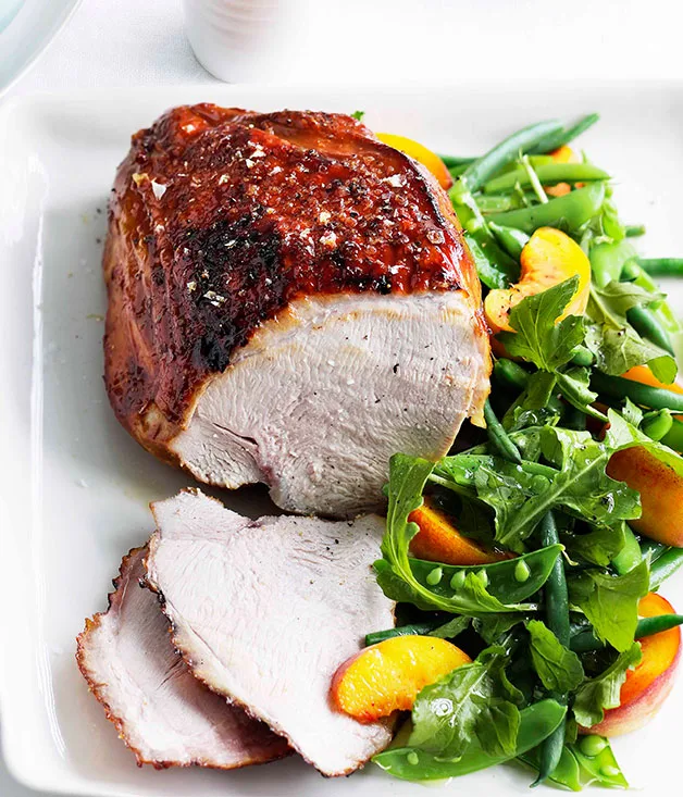 Vincotto-glazed turkey breast with peach and green bean salad