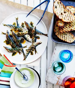 Grilled sardine crostini with chimichurri