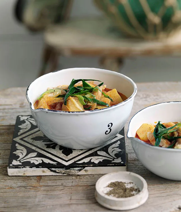 Bacalao and potato soup (Porrusalda Vasca)