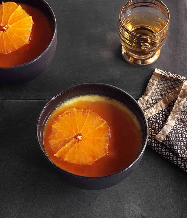 Rosewater flan with burnt orange caramel