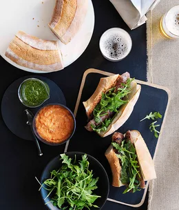 Char-grilled chorizo rolls with two sauces