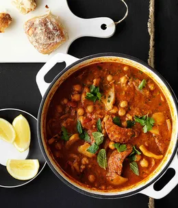 Cuttlefish and chorizo braised with chickpeas