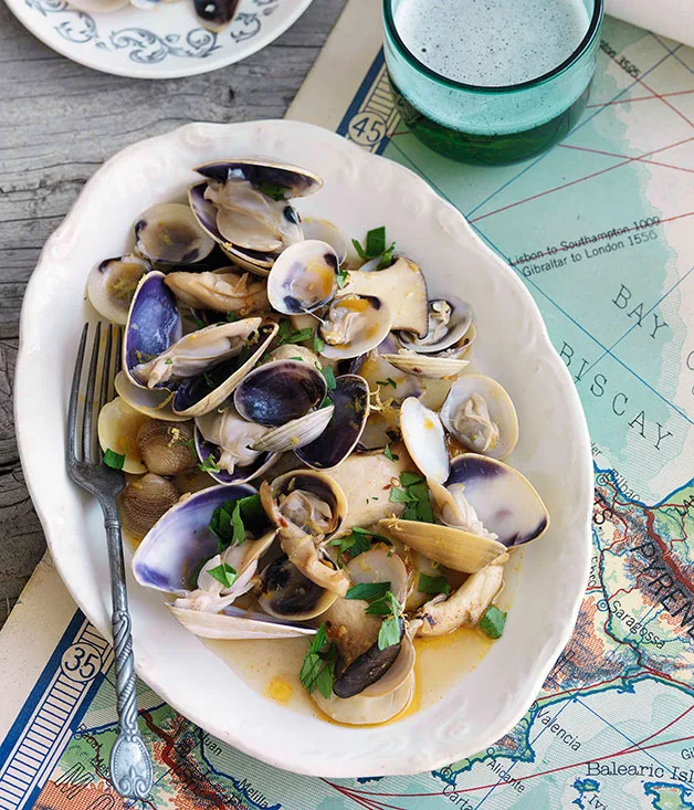 Mushrooms, clams and pipis in white wine