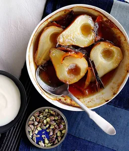 Honey-roast pears with orange-blossom and yoghurt