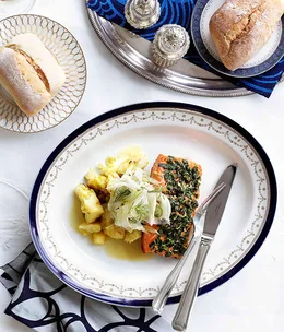 Herbed ocean trout, crushed potato and leek