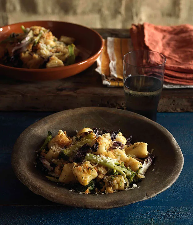 Potato and ricotta gnocchi with broccoli, radicchio and pangrattato