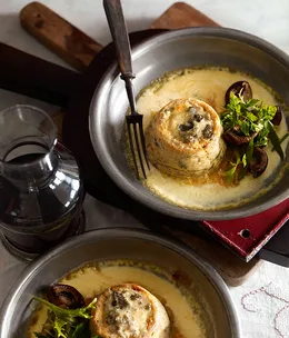 Twice-baked Roquefort and mushroom soufflé