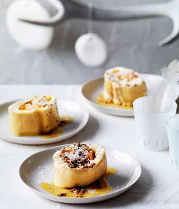 Pumpkin and ricotta rotolo with mustard and pumpkin seed butter