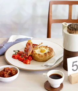 Breakfast pies with tomato chilli jam and crisp speck