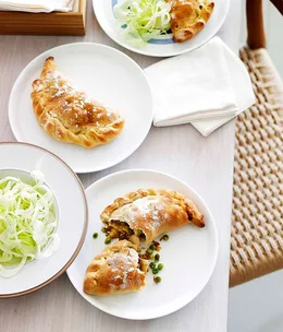 Caramelised onion, fennel and potato Cornish pies