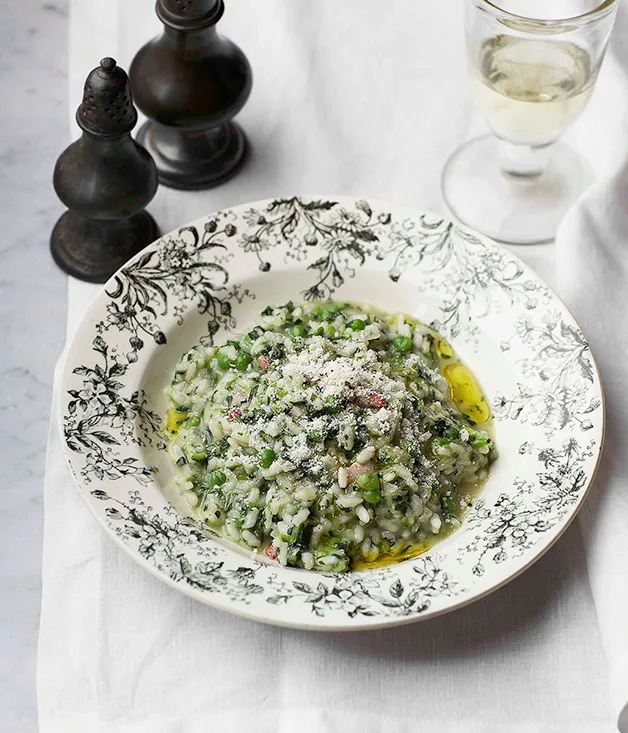 Herbed pea and pancetta risotto