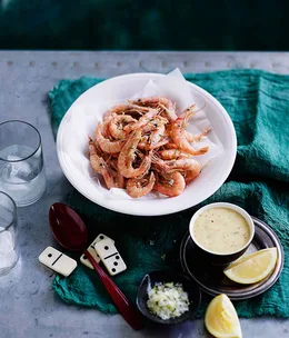Crisp school prawns with alioli