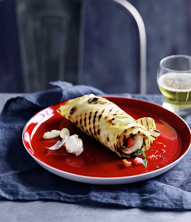 Cassone di Caprese (piadina wrap with tomato, basil and mozzarella)