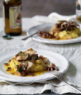 Cuttlefish with guanciale and fennel seed on soft polenta