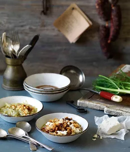 Fennel soup with coppa and goat’s cheese crust