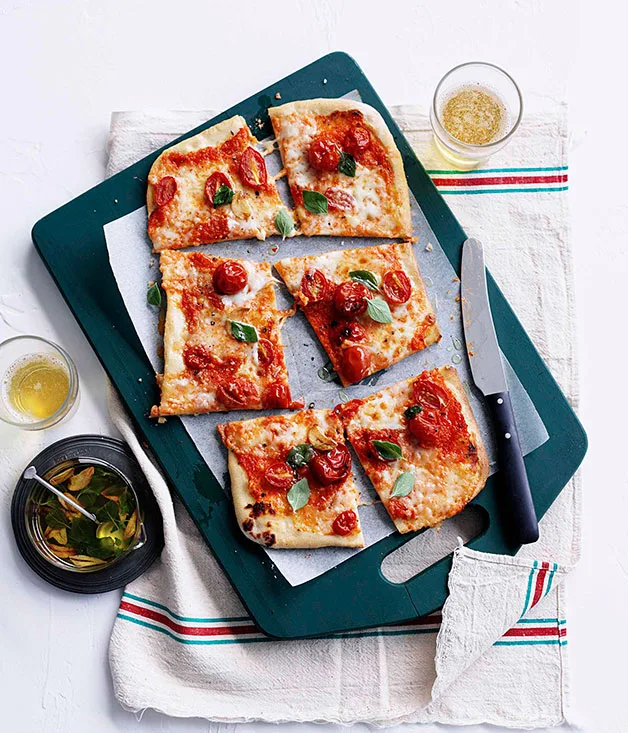 Salami and mozzarella pizza a taglio