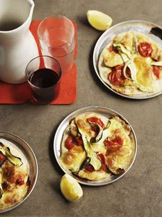 Zucchini, smoked mozzarella and white anchovy pizza
