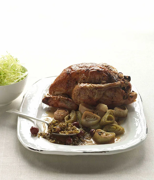 Chicken stuffed with freekah and grapes