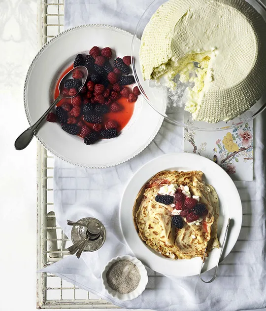 Crespelle with Ricotta, Berries, Lemon and Sugar