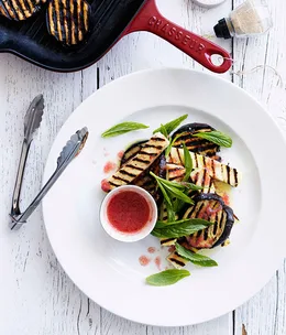 Grilled eggplant and haloumi with tomato vinaigrette