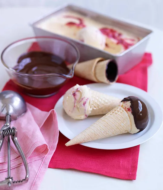 Raspberry-ripple choc tops | Gourmet Traveller