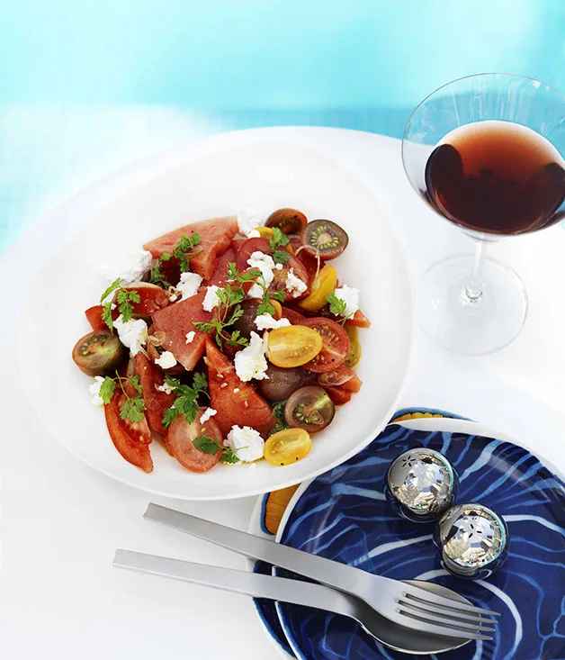 Watermelon, tomato and goat’s cheese salad
