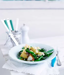 Lobster salad with pink-eye potatoes, beans and lemon relish