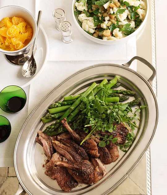 Spiced Roast Duck With Asparagus and Watercress