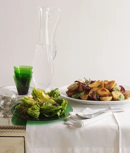 Warm potato and mint salad with mustard dressing