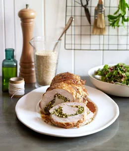Rolled turkey breast with pine nuts, coriander and preserved lemon