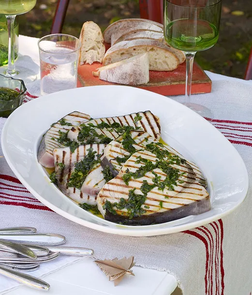 Barbecued swordfish with salmoriglio
