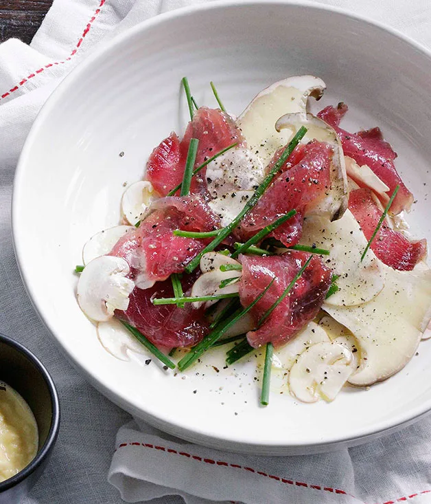 Cured tuna with mushrooms