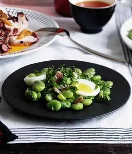 Egg, beans and ham